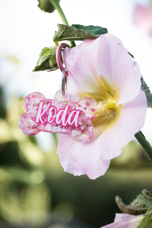 ✨🌺 Personalised Glitter & Clay Slice Tag